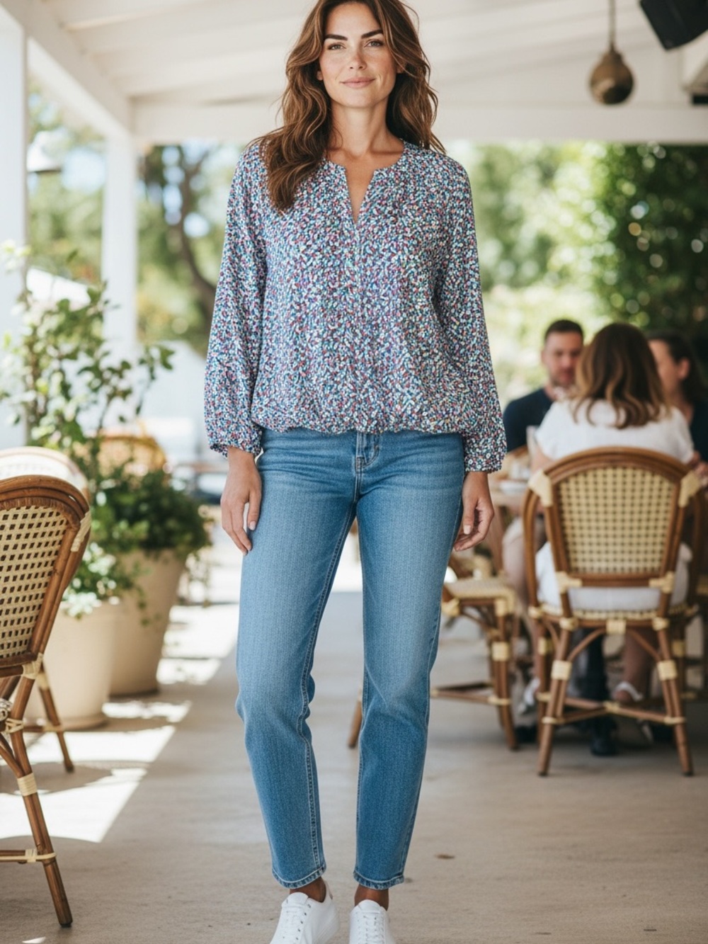 Ann Taylor Multicolor Floral Print Long-Sleeve Blouse